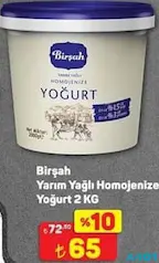 BİRŞAH YARIM YAĞLI HOMOJENİZE YOĞURT 2 KG